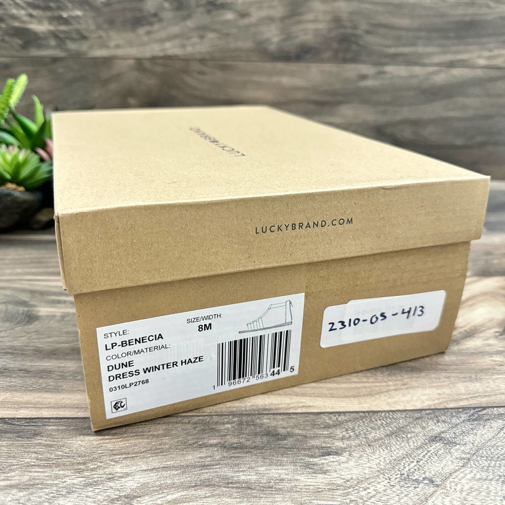NIB Lucky Brand Benecia 8M Leather Flat Gladiator Sandals Dune - Picture 10 of 11